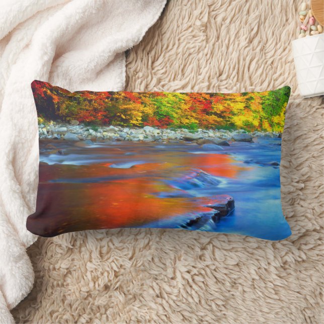 Swift River reflecting autumn colours Lumbar Pillow (Blanket)