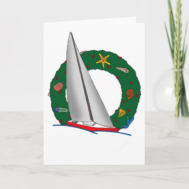 SWIFT SAILBOAT WREATH HOLIDAY CARD (Front)