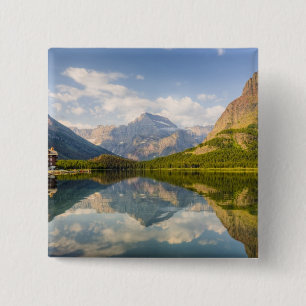Swiftcurrent Lake with Many Glacier hotel and 2 Inch Square Button