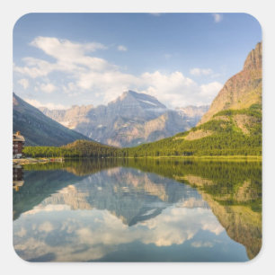 Swiftcurrent Lake with Many Glacier hotel and Square Sticker