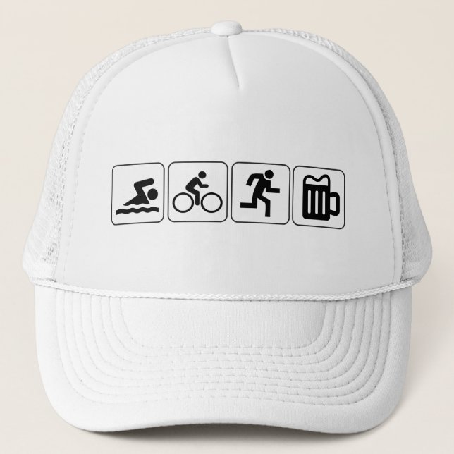Swim Bike Run Drink Trucker Hat (Front)