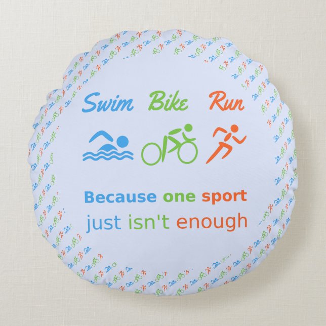 Swim bike run patterned triathlon round pillow (Front)