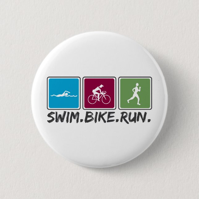swim bike run (triathlon) 2 inch round button (Front)