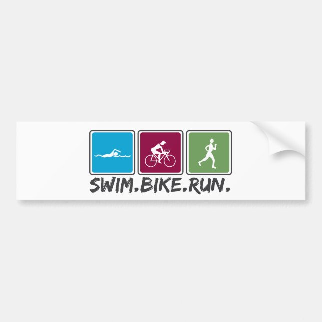 swim bike run (triathlon) bumper sticker (Front)