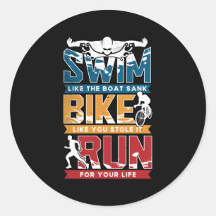 Swim Bike Run Triathlon Classic Round Sticker
