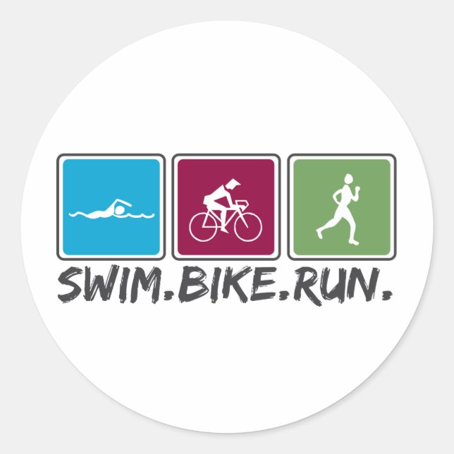 swim bike run (triathlon) classic round sticker (Front)