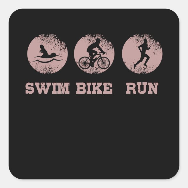 SWIM BIKE RUN Triathlon Triathlete Cyclist Square Sticker (Front)