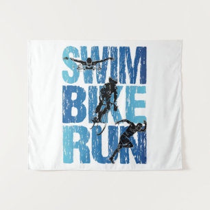 Swim Bike Run - Vintage Triathlon Tapestry