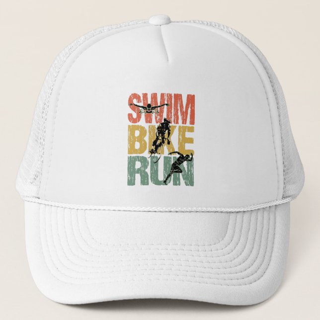 Swim Bike Run - Vintage Triathlon Trucker Hat (Front)