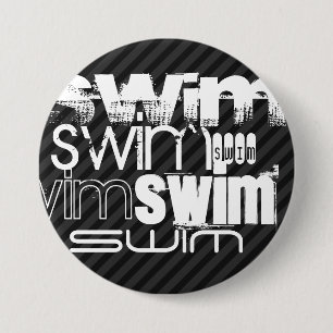 Swim; Black & Dark Grey Stripes 3 Inch Round Button
