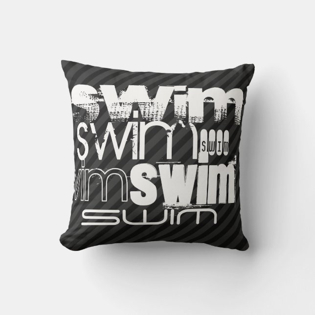 Swim; Black & Dark Grey Stripes Throw Pillow (Front)