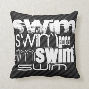 Swim; Black & Dark Grey Stripes Throw Pillow