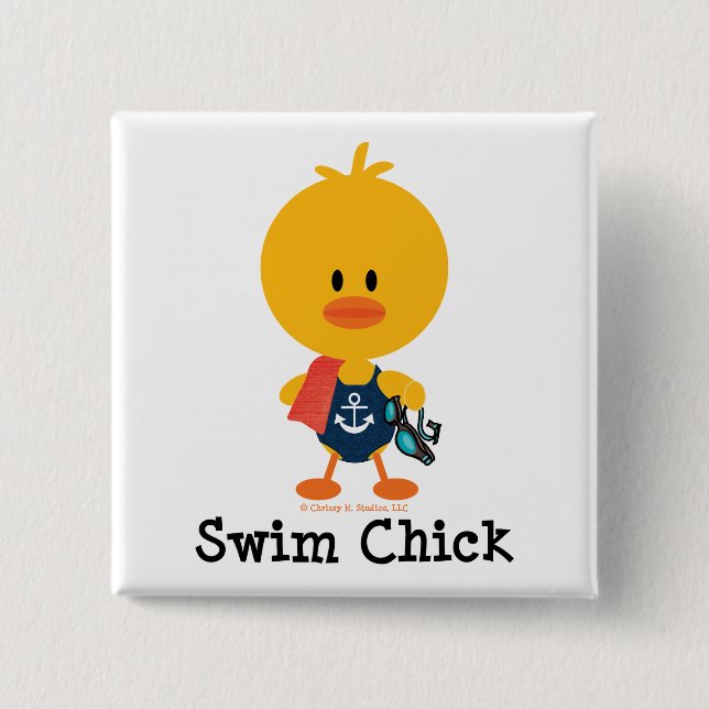 Swim Chick 2 Inch Square Button (Front)