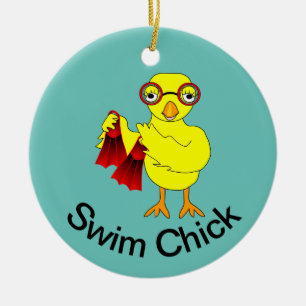 Swim Chick Text Ceramic Ornament