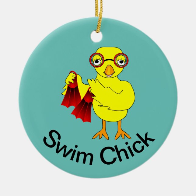 Swim Chick Text Ceramic Ornament (Front)
