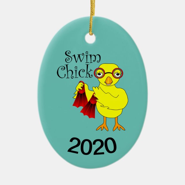 Swim Chick Text Ceramic Ornament (Front)