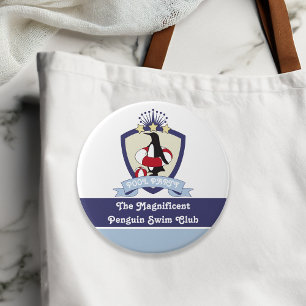 Swim Club Crest Cute Penguin Summer Fun Kids 3 Inch Round Button