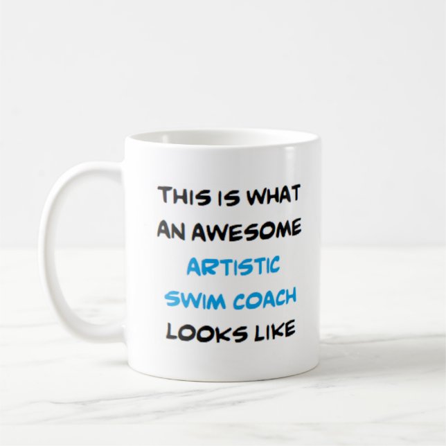 swim coach artistic, awesome coffee mug (Left)