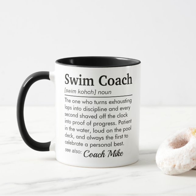 Swim Coach Definition Personalized Appreciation Mug (With Donut)