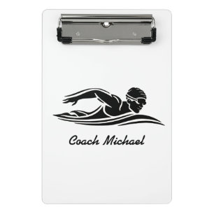  Swim Coach Swimming Pool Personalized Name Black Mini Clipboard