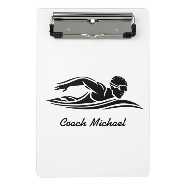  Swim Coach Swimming Pool Personalized Name Black Mini Clipboard (Front)