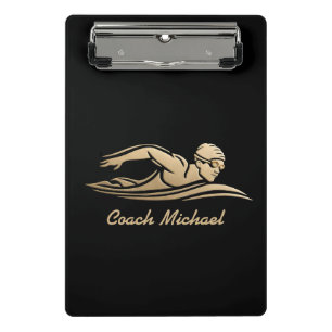  Swim Coach Swimming Pool Personalized Name Gold  Mini Clipboard