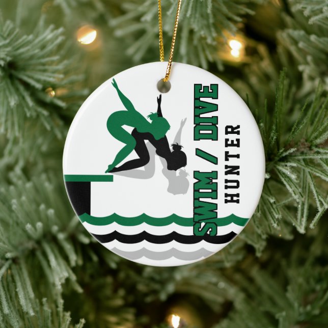 Swim Dive Team - Dark Green and Black Ceramic Ornament (Tree)