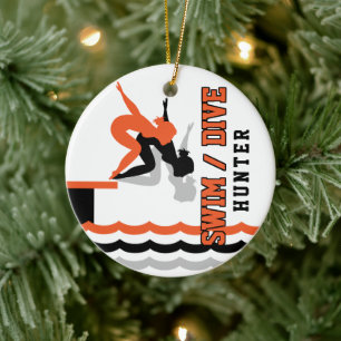 Swim Dive Team - Orange and Black Ceramic Ornament