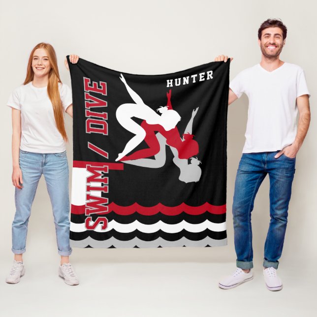 Swim Dive Team - Red and Black Fleece Blanket (In Situ)