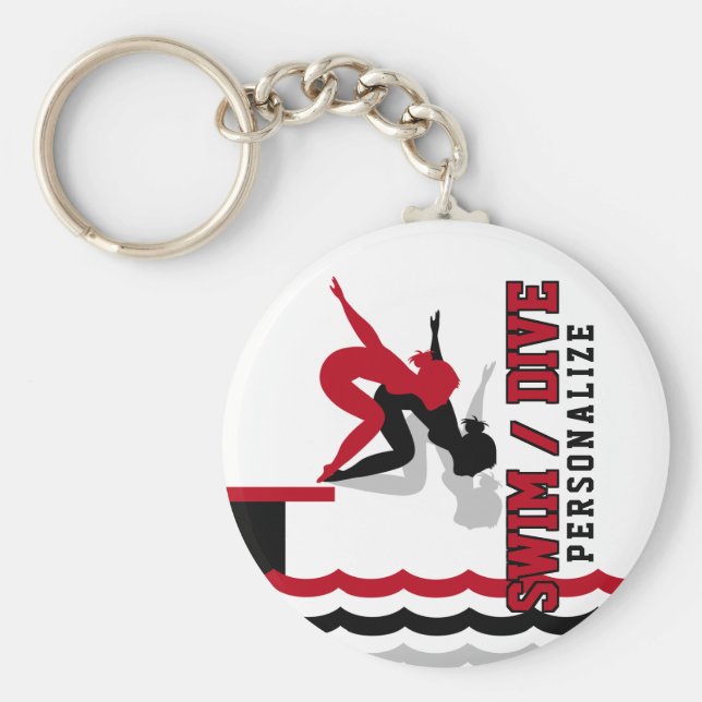 Swim Dive Team - Red and Black Keychain (Front)