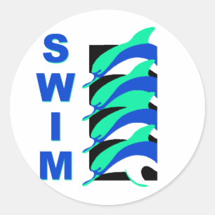 Swim Dolphins Classic Round Sticker
