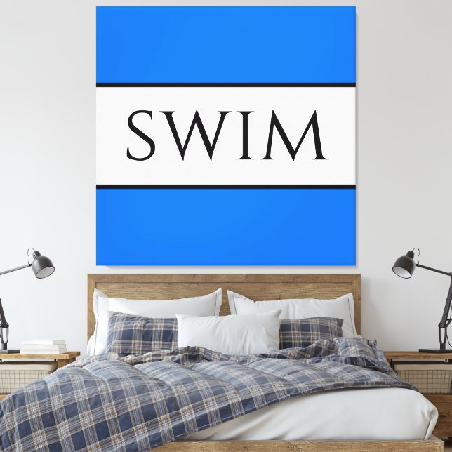 SWIM Fun Sporty Bright Blue White Summer Stripes Canvas Print (Insitu(Bedroom))