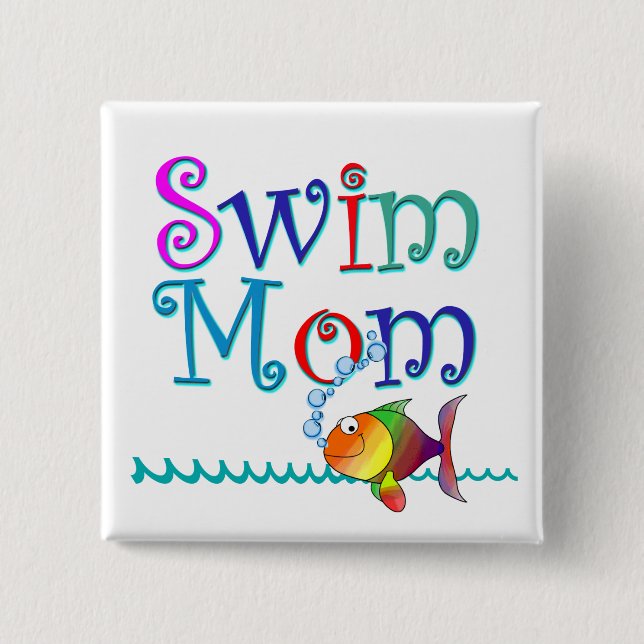 Swim Mom 2 Inch Square Button (Front)