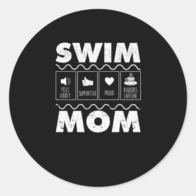 Swim Mom Content Funny Swimming Mom Swimmer Classic Round Sticker (Front)