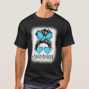 Swim Mom Messy Bun Bleached Funny Women Mother's D T-Shirt