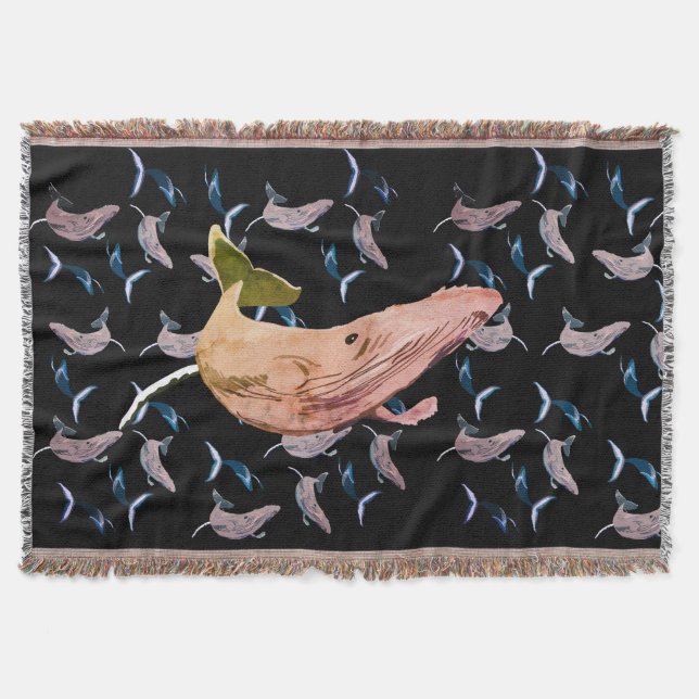 Swim On Whale Friend Throw Blanket (Front)