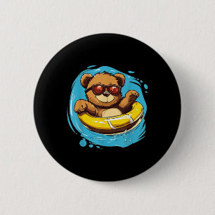 Swim Ring Teddy Bear Costume For Pool Lovers 2 Inch Round Button