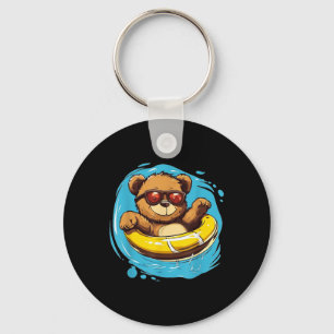 Swim Ring Teddy Bear Costume For Pool Lovers Keychain