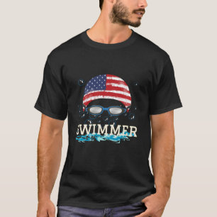 Swim Swimmer Swimming Sports Usa Flag Cap T-Shirt