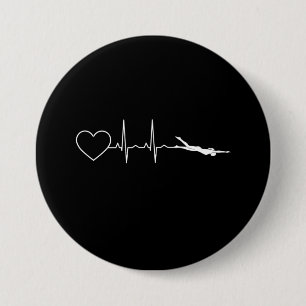 Swim - Swimming Heartbeat 3 Inch Round Button