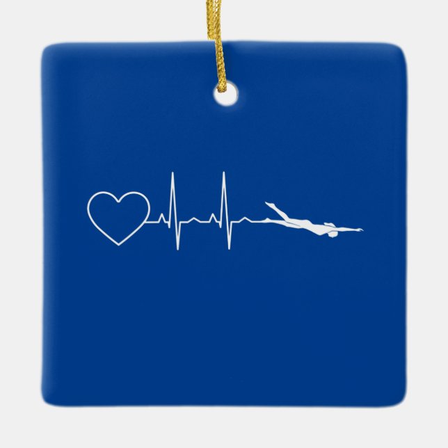 Swim - Swimming Heartbeat Ceramic Ornament (Front)
