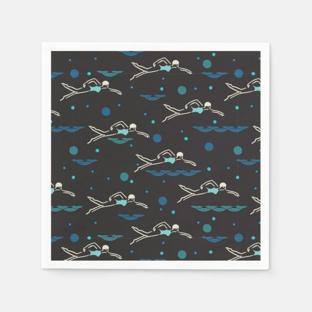 Swim Swimming Swimmers Pattern Black Ver Napkin (Front)