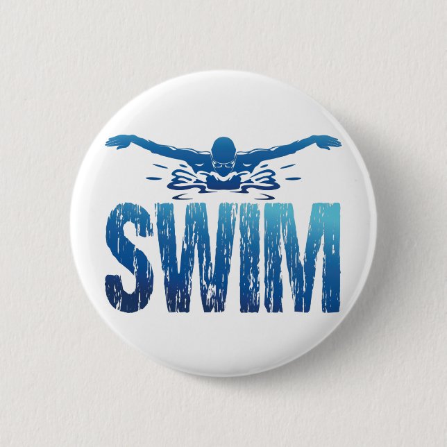 Swim - Vintage Swimmer 2 Inch Round Button (Front)