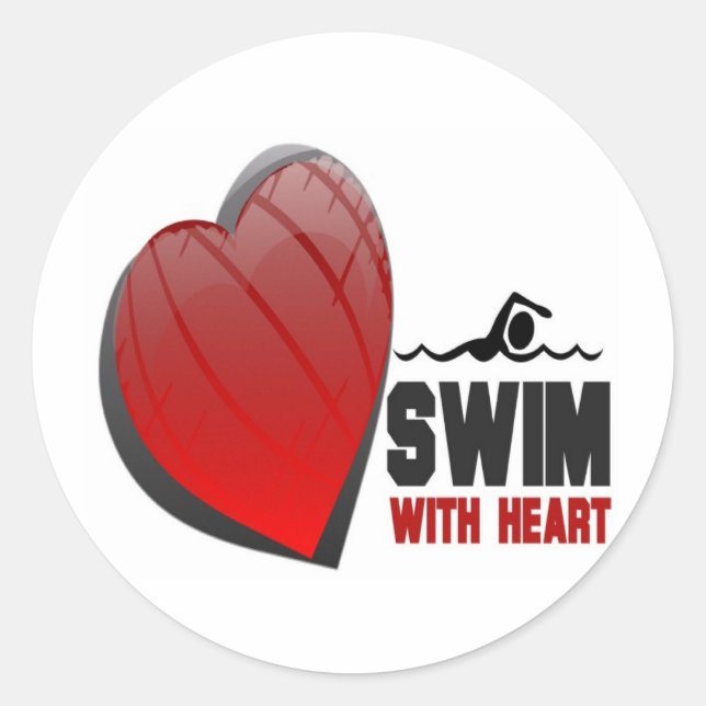 SWIM WITH HEART CLASSIC ROUND STICKER (Front)