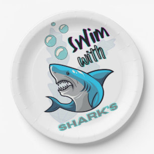 swim with sharks paper plate