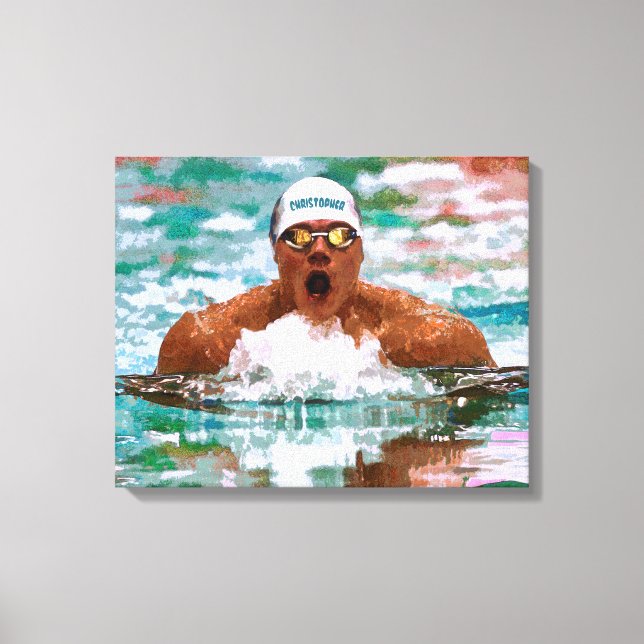 Swimmer Athlete In Pool With Water Drops Painting Canvas Print (Front)