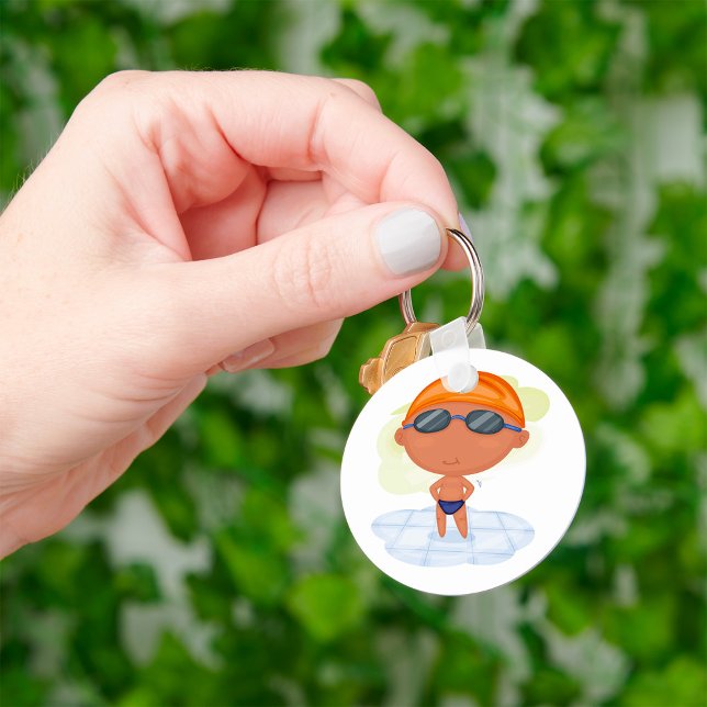 Swimmer Boy in Goggles and Swim Cap Keychain (Creator Uploaded)