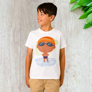 Swimmer Boy in Goggles and Swim Cap T-Shirt