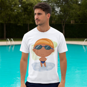 Swimmer Boy in Goggles and Swim Cap T-Shirt