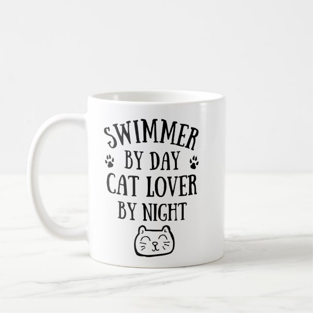 Swimmer by day. Cat lover by night. Coffee Mug (Left)